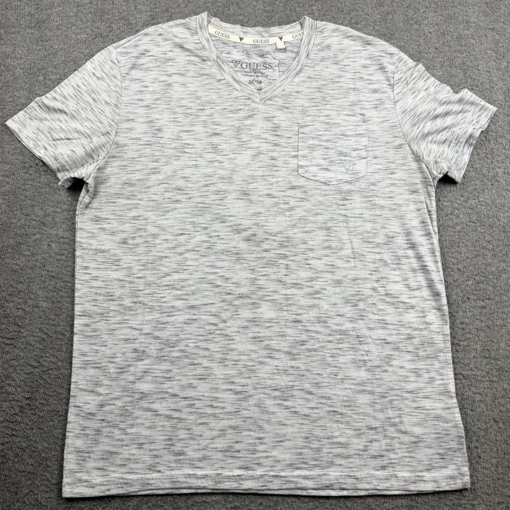 Guess Women's V-Neck Space Dye Pocket T-Shirt Gray Size M Medium X32P13K28D0